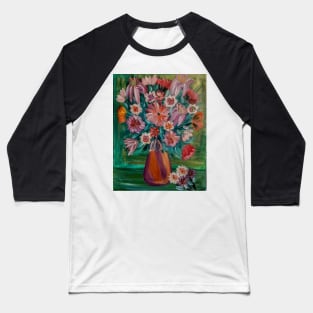 Some abstract mixed flowers in a metallic vase Baseball T-Shirt